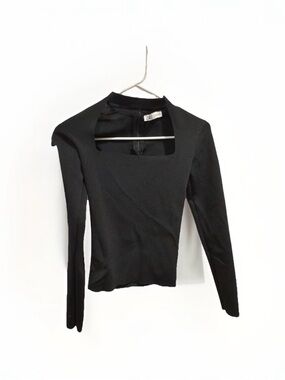 Zara Black Long Sleeve Square Neck Cutout Top